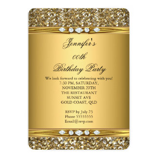 Elegant Gold Glitter Look Diamond Birthday Party Card