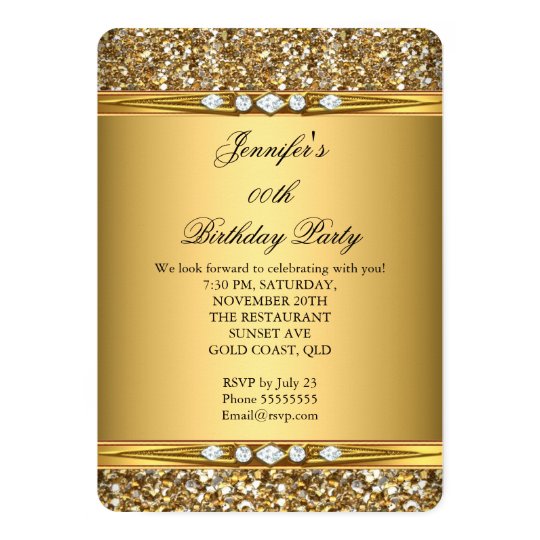 Elegant Gold Glitter Look Diamond Birthday Party Card ... Elegant Gold Glitter Look Diamond Birthday Party Card ...