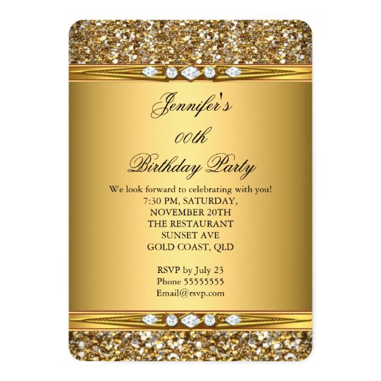 Elegant Gold Glitter Look Diamond Birthday Party Card ...