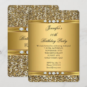 Elegant Gold Glitter Look Diamond Birthday Party Invitation
