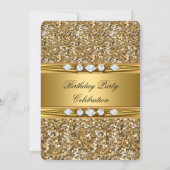 Elegant Gold Glitter Look Diamond Birthday Party Invitation (Back)