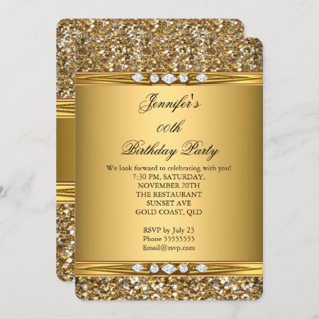 Elegant Gold Glitter Look Diamond Birthday Party Invitation