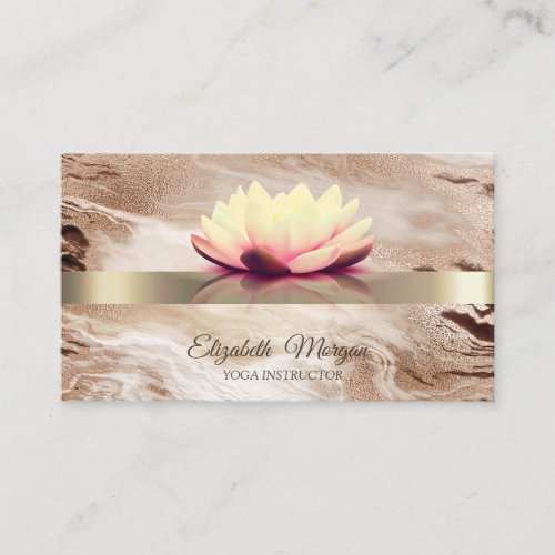 Elegant Gold Glitter Lotus Flower Marble Business Card