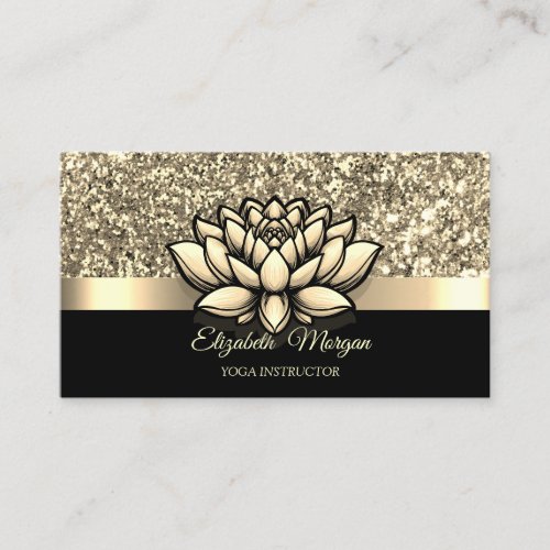 Elegant Gold Glitter Lotus Flower Yoga Instructor Business Card