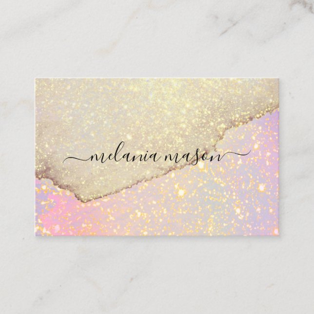 Elegant Gold Glitter Makeup A rtist Purple Pink Business Card (Front)