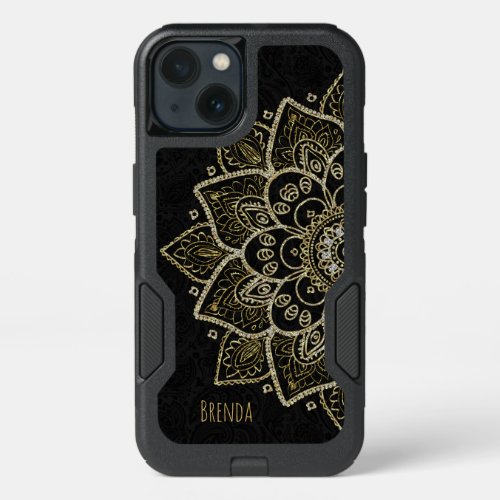 Elegant Gold Glitter Mandala  Monogram iPhone 13 Case