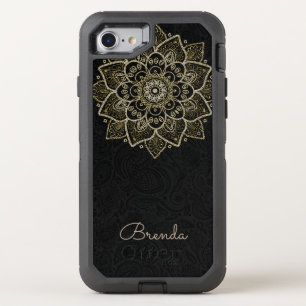 Elegant Gold Glitter Mandala & Monogram OtterBox Defender iPhone SE/8/7 Case