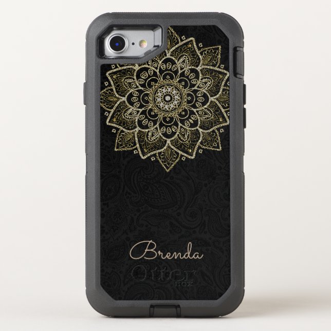 Elegant Gold Glitter Mandala & Monogram Otterbox iPhone Case (Back)