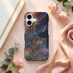 Elegant Gold Glitter Mandala Navy Blue Marble iPhone 17 Case