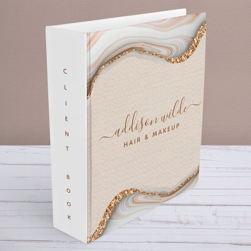 Elegant Gold Glitter Marble Agate Client 3 Ring Binder