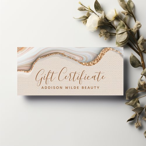 Elegant Gold Glitter Marble Agate Gift Certificate