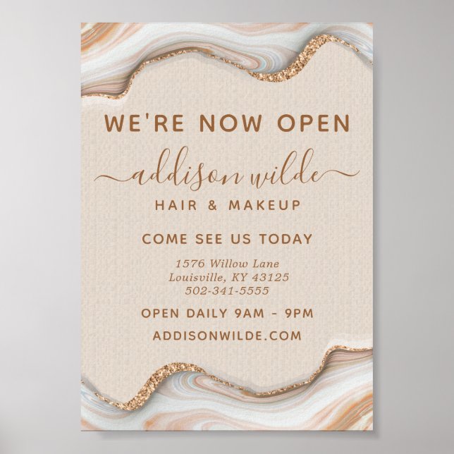 Elegant Gold Glitter Marble Agate Modern Business Poster (Front)