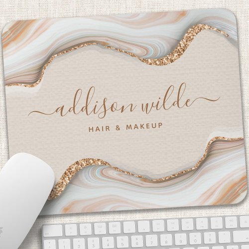 Elegant Gold Glitter Marble Agate Modern Chic Mouse Pad
