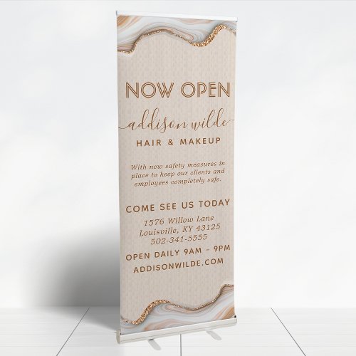 Elegant Gold Glitter Marble Agate Modern Chic Retractable Banner