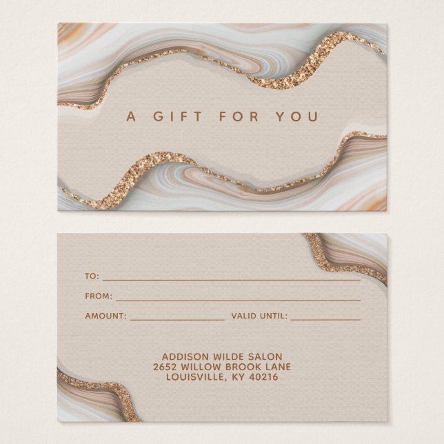 Elegant Gold Glitter Marble Agate Modern Gift Card (Front & Back)