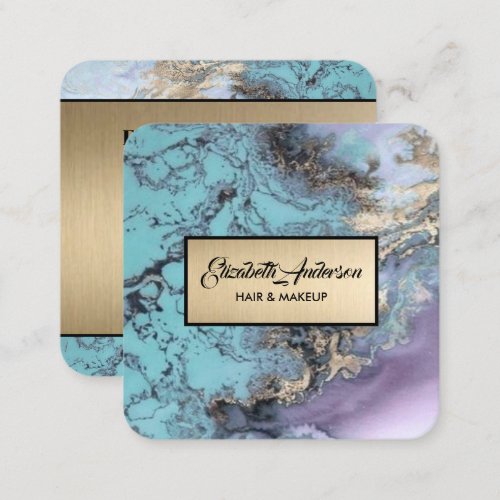 Elegant Gold Glitter Marble Agate Modern Square Business Card