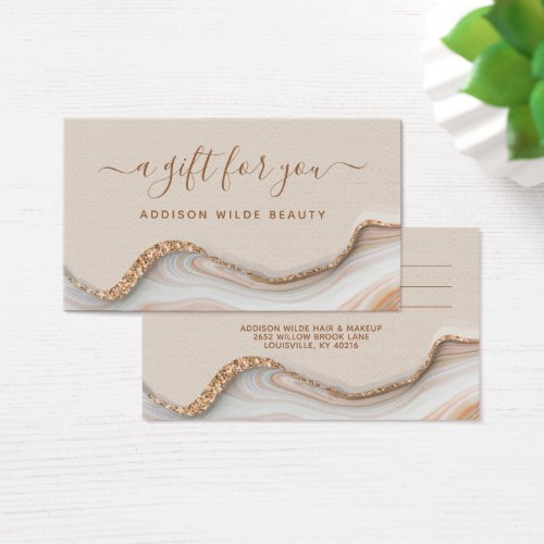 Elegant Gold Glitter Marble Agate Salon Gift Card