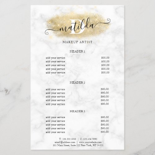 Elegant gold glitter marble makeup artist  flyer