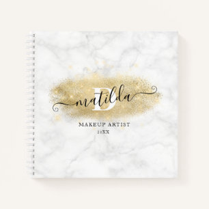 Elegant gold glitter marble makeup artist  notebook