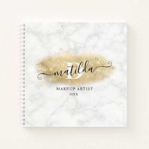 Elegant gold glitter marble makeup artist  notebook