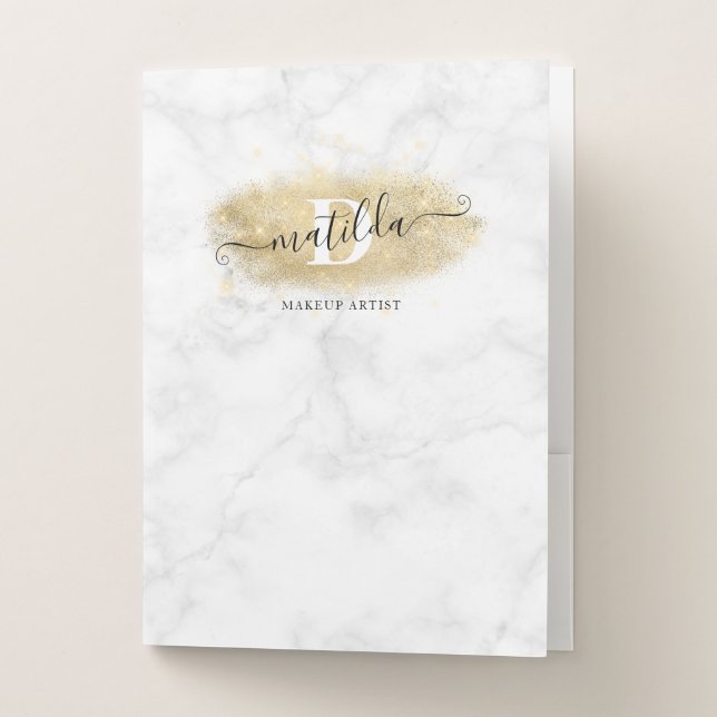 Elegant gold glitter marble makeup artist  pocket folder (Front)