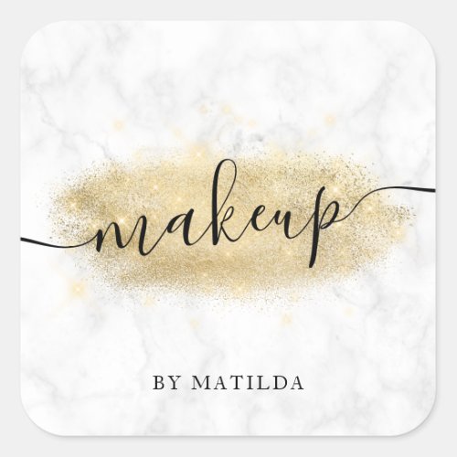 Elegant gold glitter marble makeup artist  square sticker