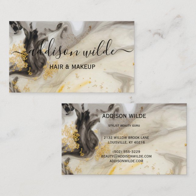 Elegant Gold Glitter Marble   Modern Chic Business Card (Front/Back)