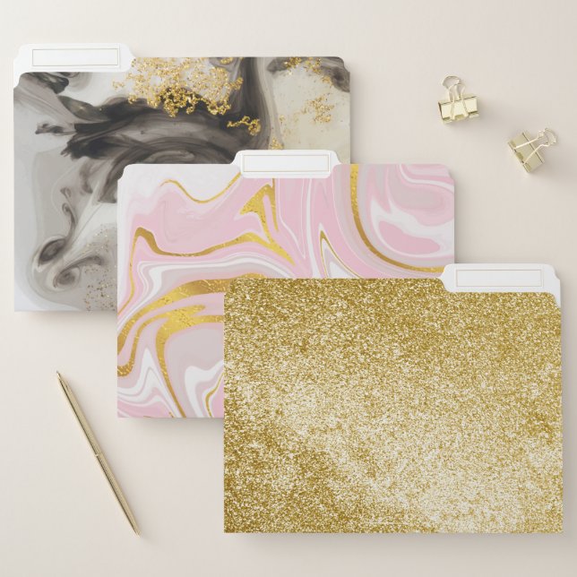 Elegant Gold Glitter Marble   Modern Chic   File F Folder (Set)