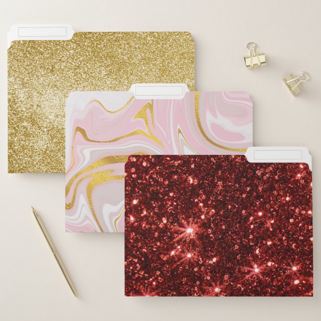 Elegant Gold Glitter Marble   Modern Chic   File F Folder (Set)