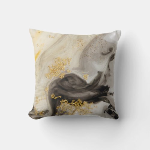 Elegant Gold Glitter Marble   Modern Chic Throw Pillow