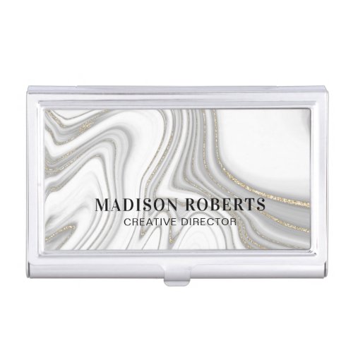 Elegant gold glitter marble name business card case