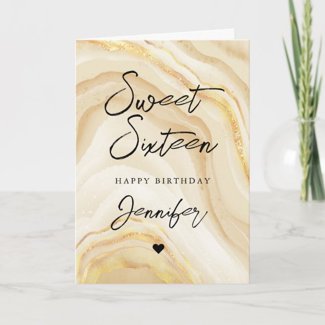 Elegant Gold Glitter Marble Sweet 16 Birthday  Card (Front)
