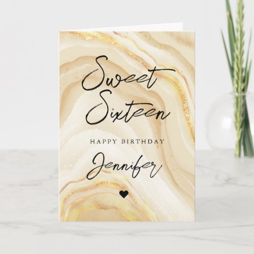Elegant Gold Glitter Marble Sweet 16 Birthday  Card