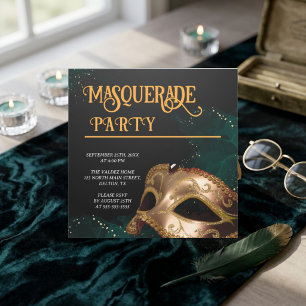 Elegant Gold Glitter Mask Masquerade Party Invitation