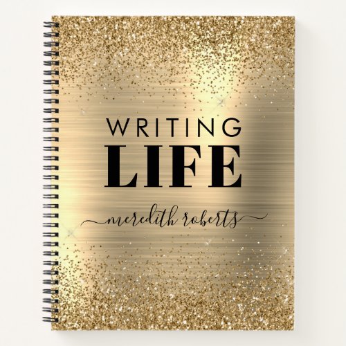Elegant Gold Glitter Metallic Writing Life Notebook