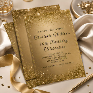 Elegant Gold Glitter Milestone Birthday Invitation