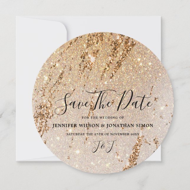 Elegant Gold Glitter Modern Luxury Sparkle Save The Date (Front)