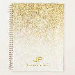 Elegant Gold Glitter Modern Monogrammed Name Planner