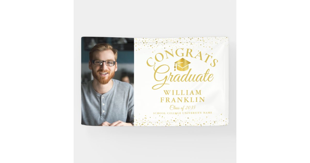 Elegant Gold Glitter Modern Photo Graduation Banner | Zazzle