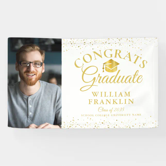 Elegant Gold Glitter Modern Photo Graduation Banner | Zazzle