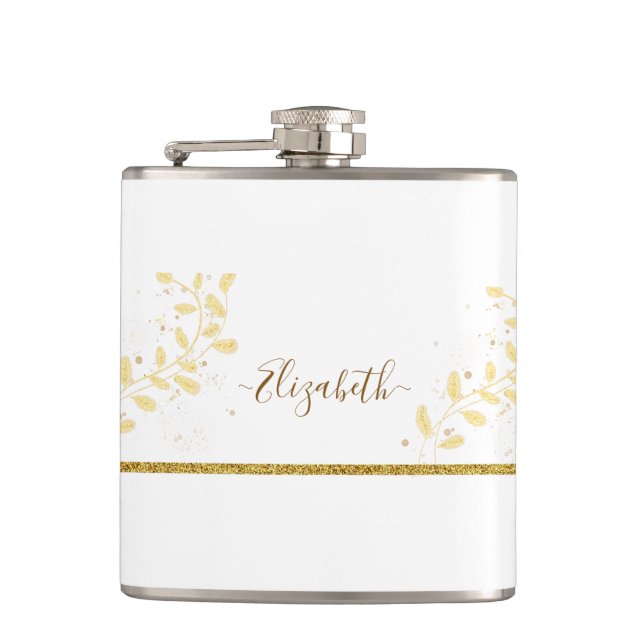 Elegant Gold Glitter Monogram Name Flask (Front)