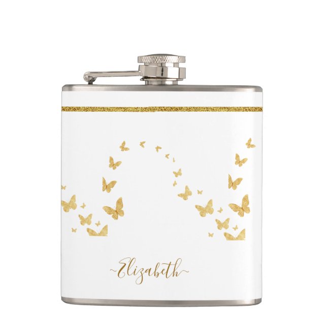 Elegant Gold Glitter Monogram Name Flask (Front)