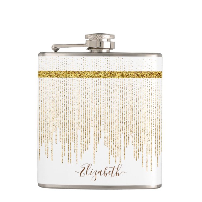 Elegant Gold Glitter Monogram Name Flask (Front)