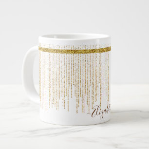 Elegant Gold Glitter Monogram Name Giant Coffee Mug