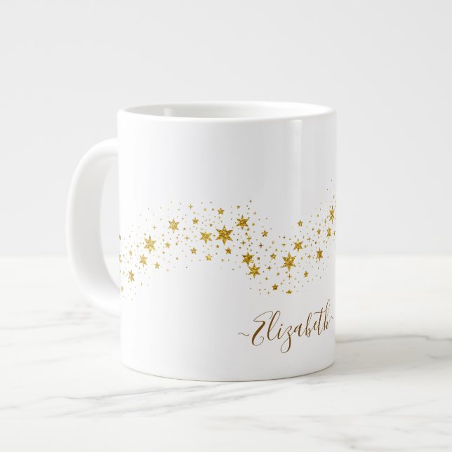 Elegant Gold Glitter Monogram Name Giant Coffee Mug (Front Left)