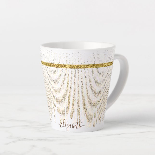 Elegant Gold Glitter Monogram Name Latte Mug (Right Angle)