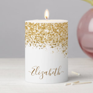 Elegant Gold Glitter Monogram Name Pillar Candle