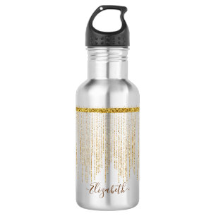 Elegant Gold Glitter Monogram Name Stainless Steel Water Bottle