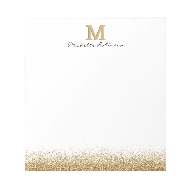 Elegant Gold Glitter Monogram Notepad (Front)