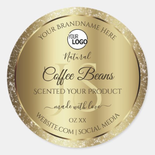 Elegant Gold Glitter Monogram Product Labels Logo
